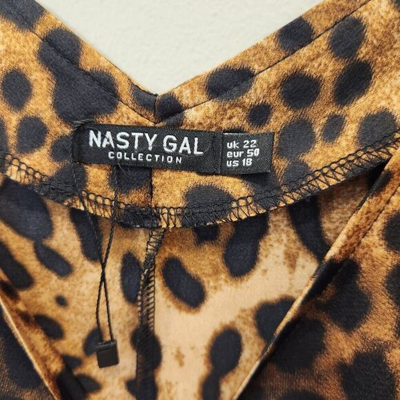 Nasty Gal Satin Slip Dress Cheetah Animal Print Fierce Sultry Glam - Size 22 - Picture 6 of 8